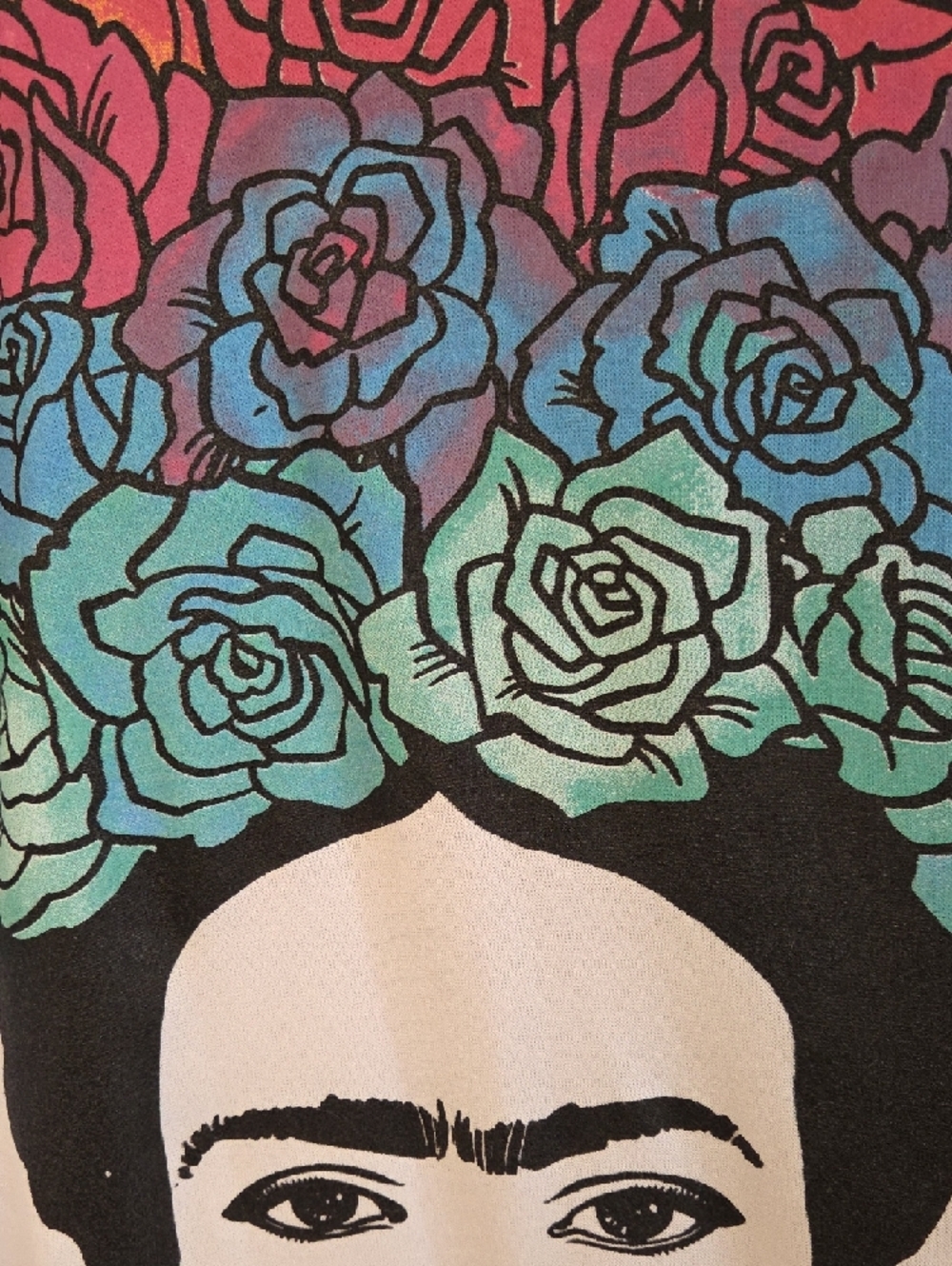 Floral Crown Frida Kahlo White Sweatshirt With Eyes And Roses - Picture 5 of 7